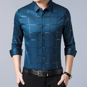 Camisa Masculina de Seda Manga Longa Xadrez Soul